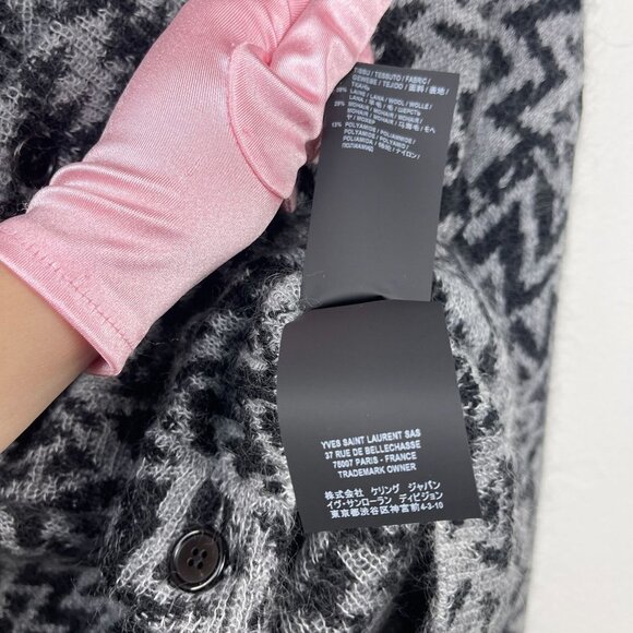 NWT Saint Laurent Geometric-jacquard Wool-blend Cardigan In Grey Size S - Picture 10 of 11